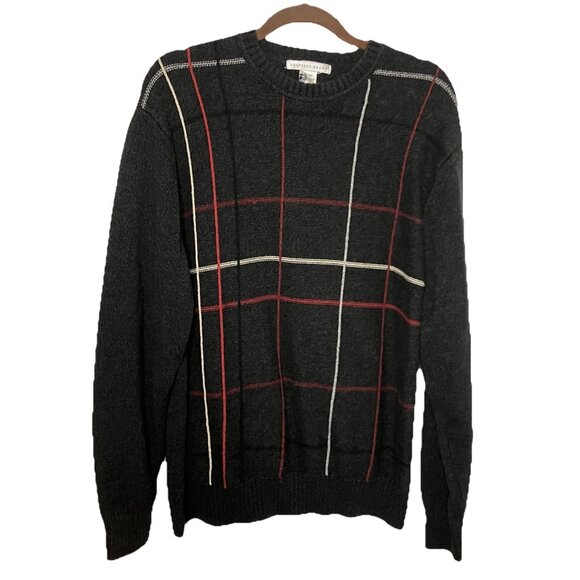 Vintage Geoffrey Beene Sweater Mens XL Grandpa Cotton Grid Check Pullover - Picture 1 of 6